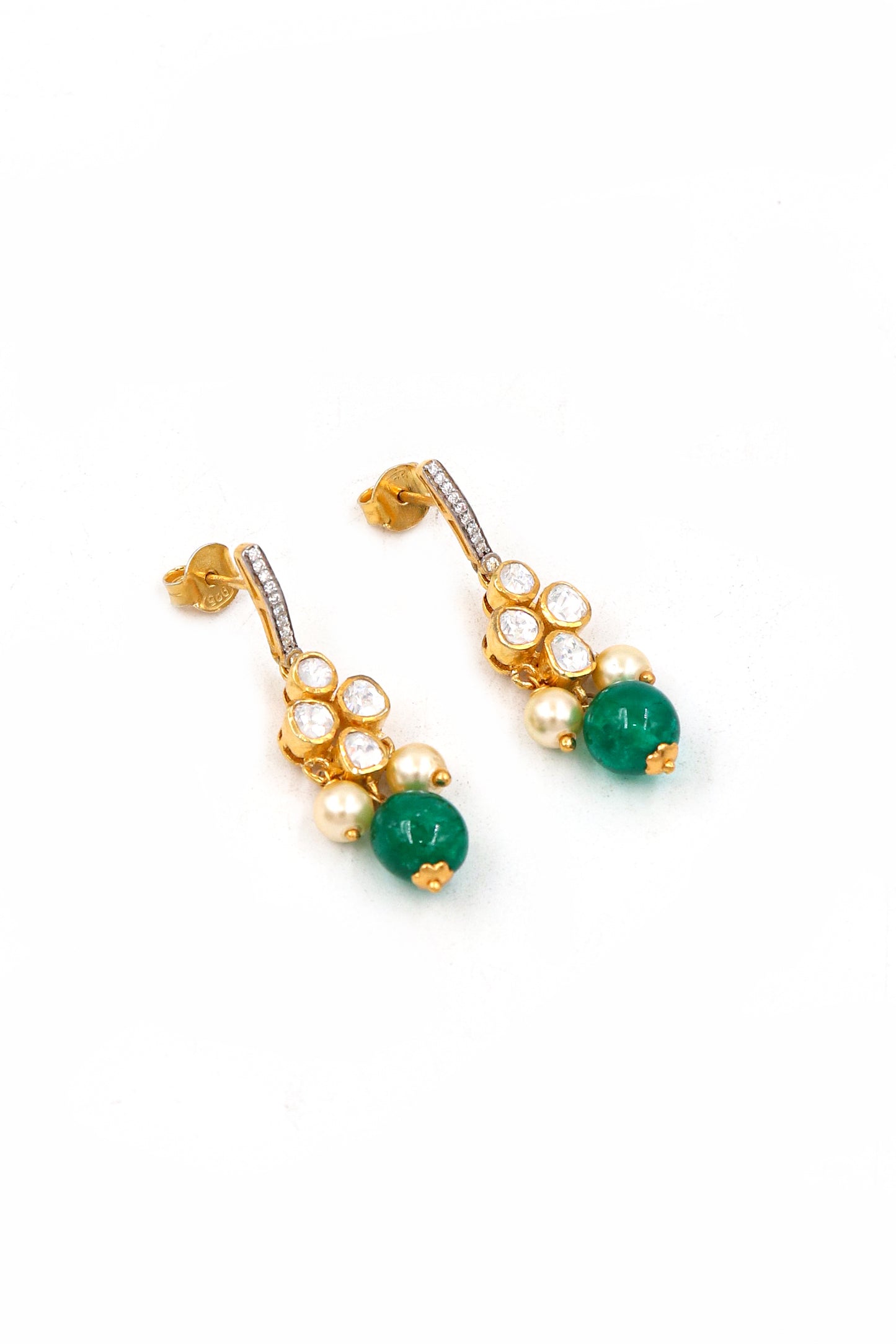 Pure Silver Gemstone Gold Plated Traditional Earring