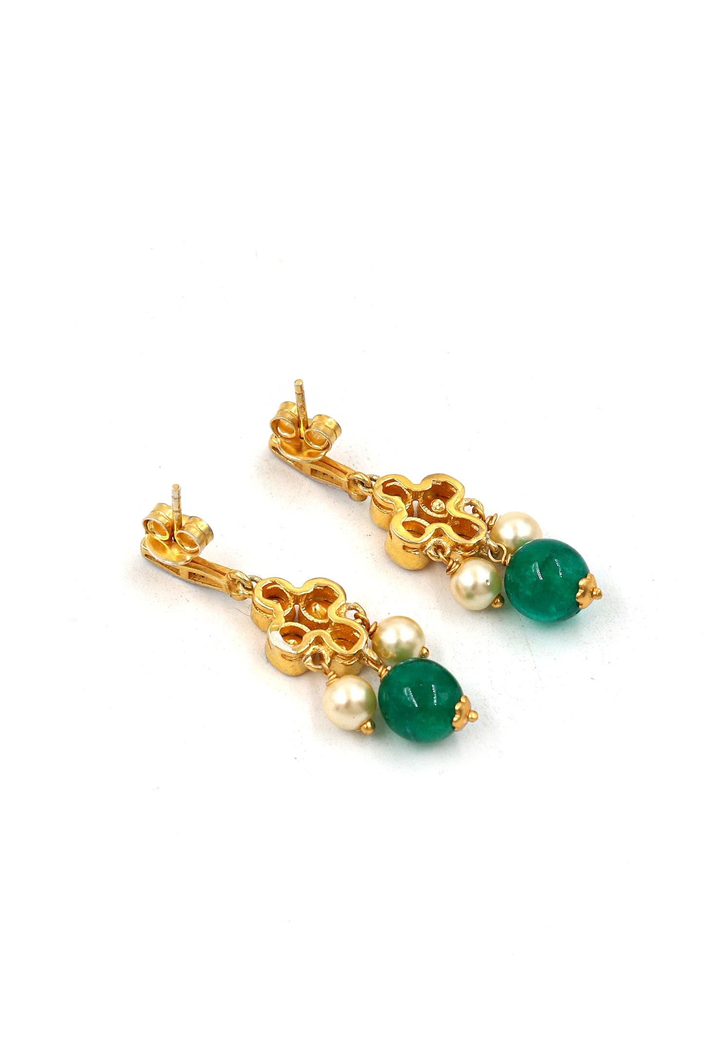 Pure Silver Gemstone Gold Plated Traditional Earring