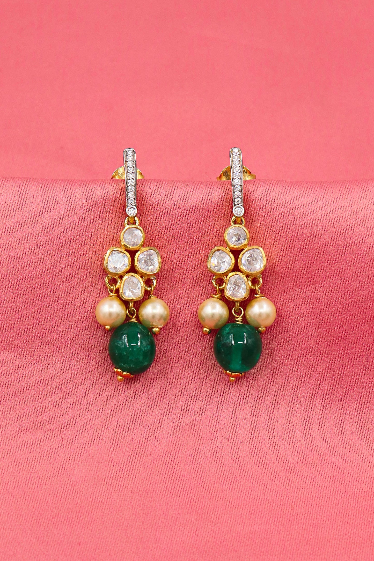 Pure Silver Gemstone Gold Plated Traditional Earring