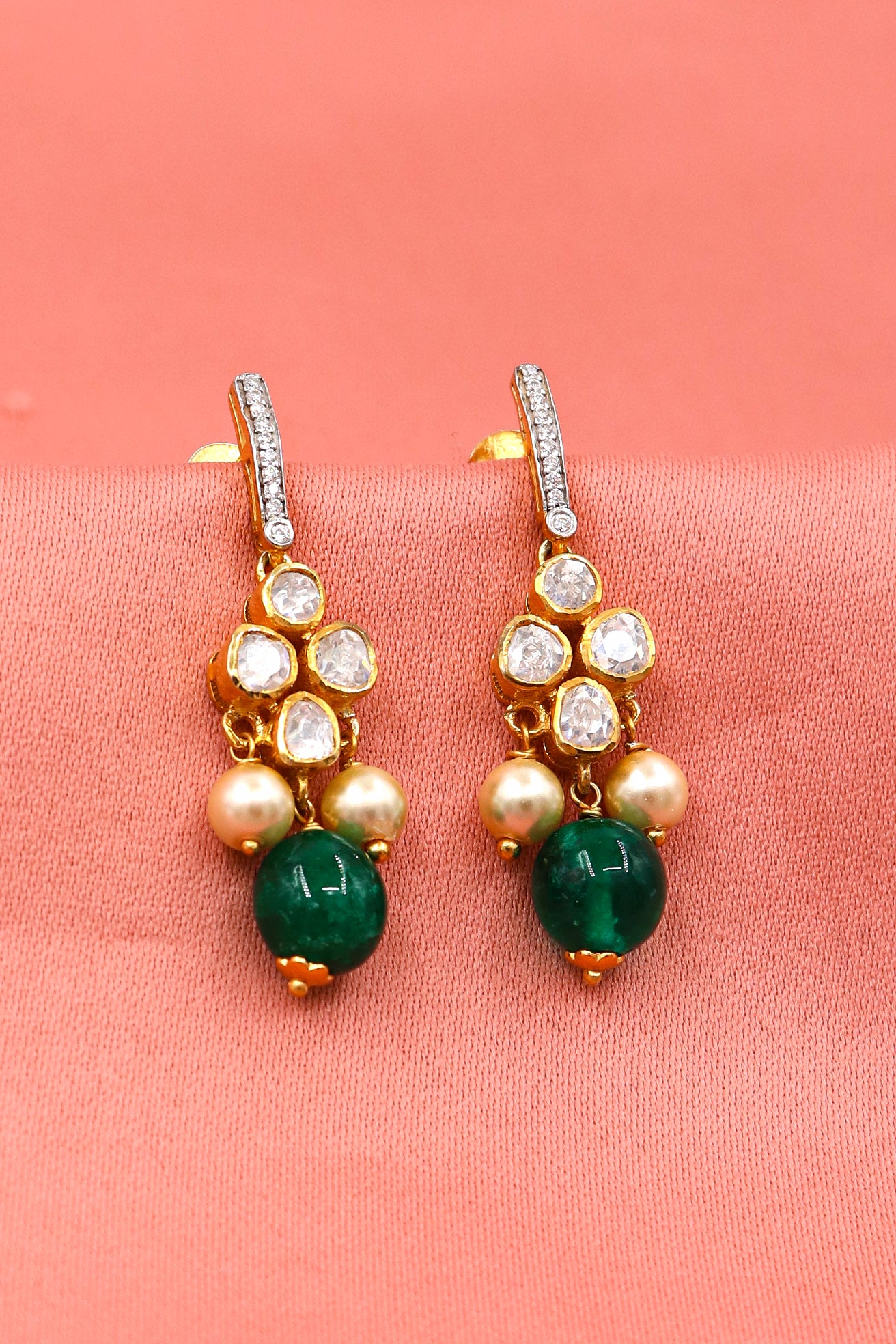 Pure Silver Gemstone Gold Plated Traditional Earring