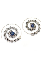 Lapis Lazuli Gemstone with Silver Spinal Design Earring Jewelry - VJewels