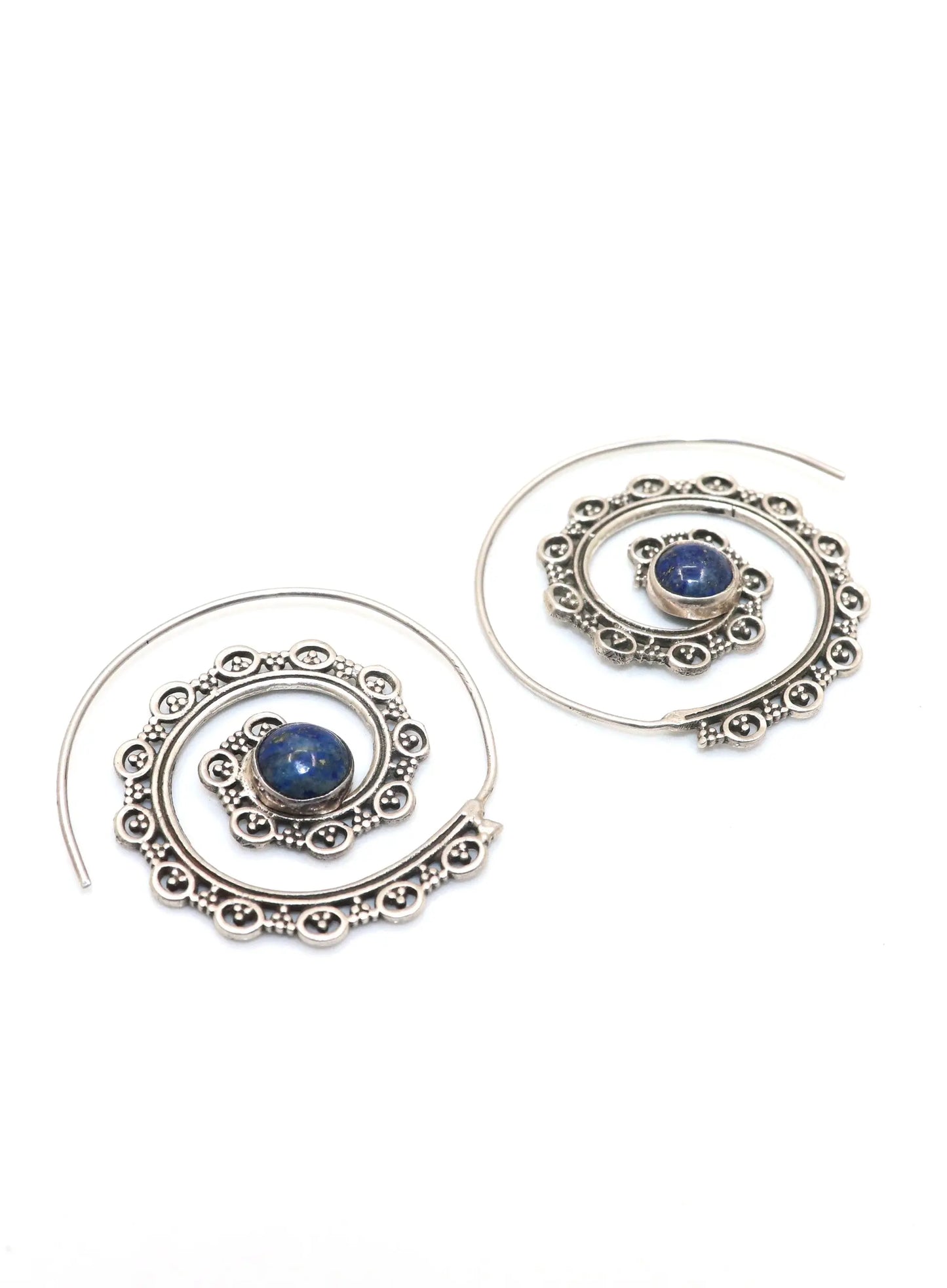 Lapis Lazuli Gemstone with Silver Spinal Design Earring Jewelry - VJewels