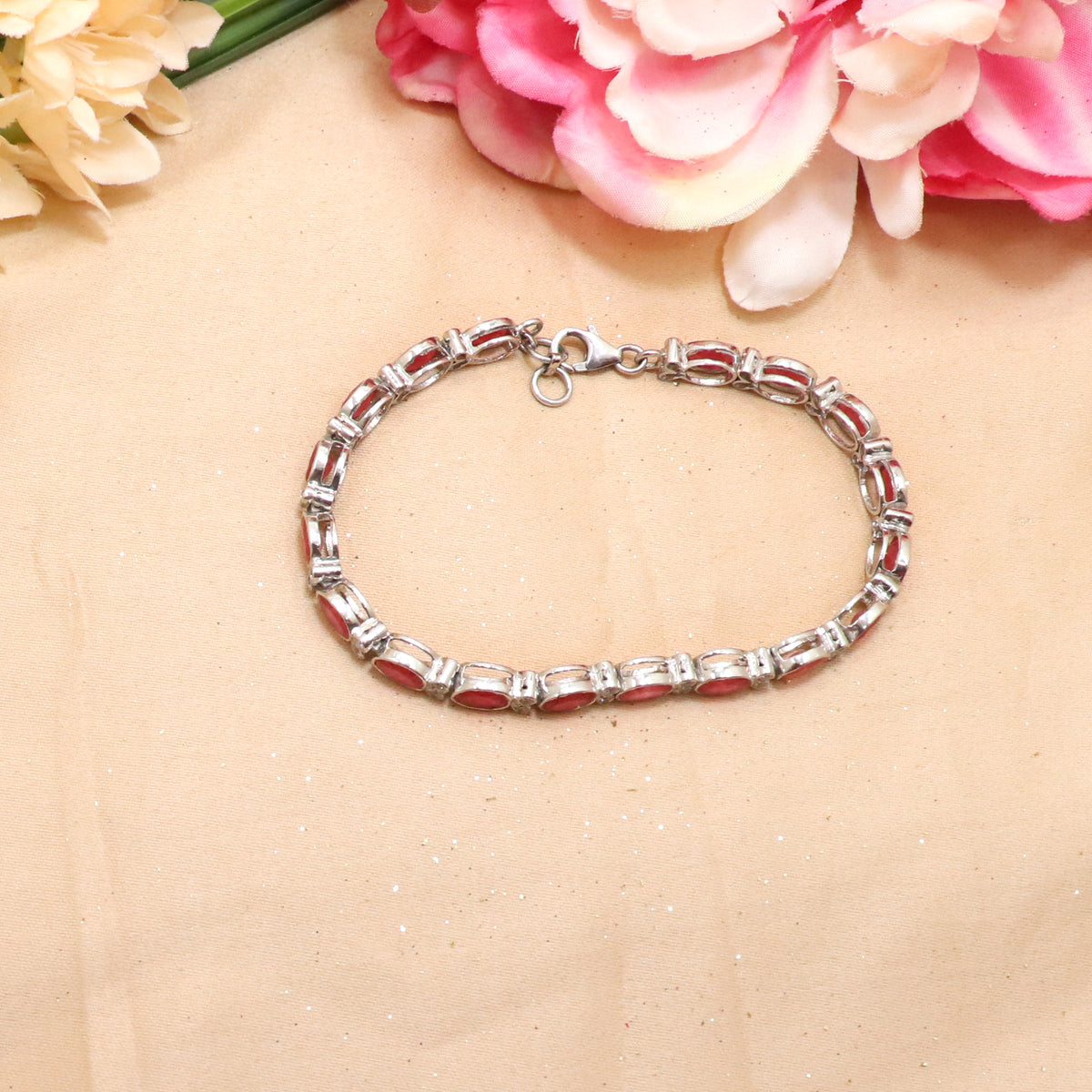 Regal Ruby & CZ Sterling Silver Bracelet