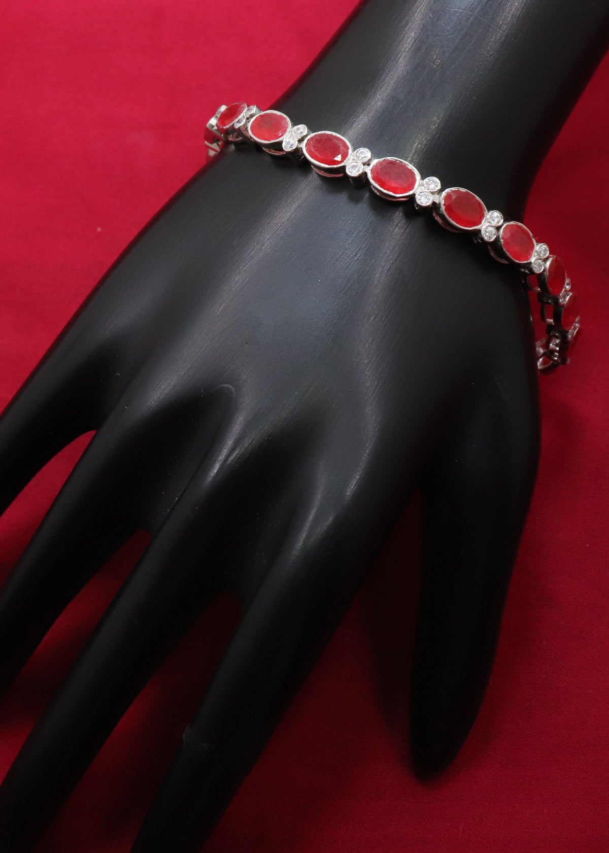 Regal Ruby & CZ Sterling Silver Bracelet