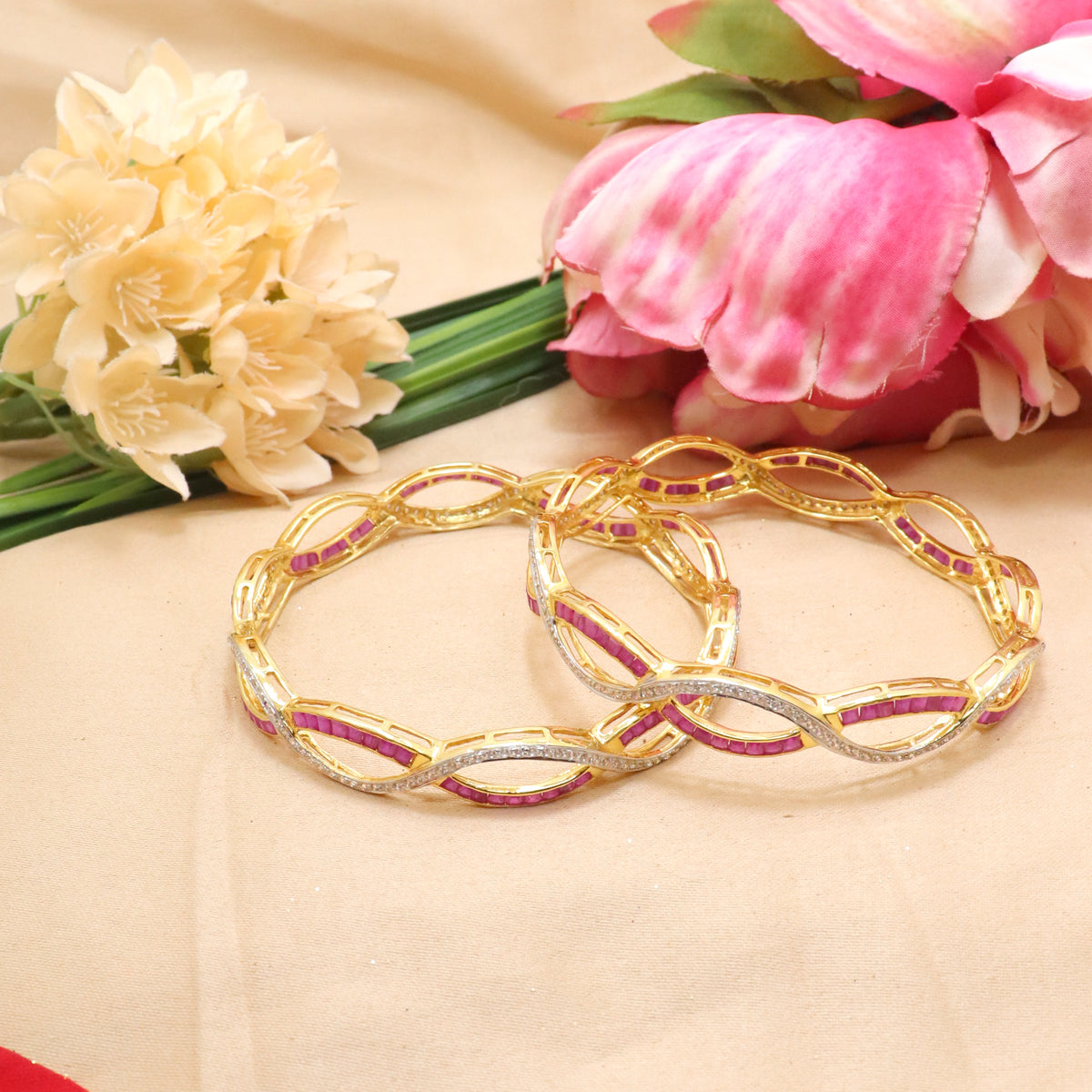 Ornate Ruby & CZ Bangle