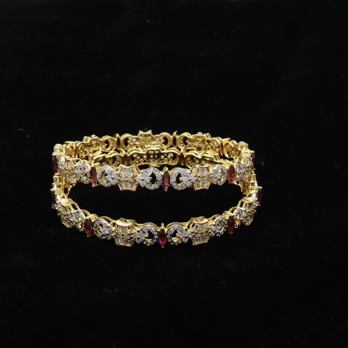 Garnet & CZ Floral Bangle