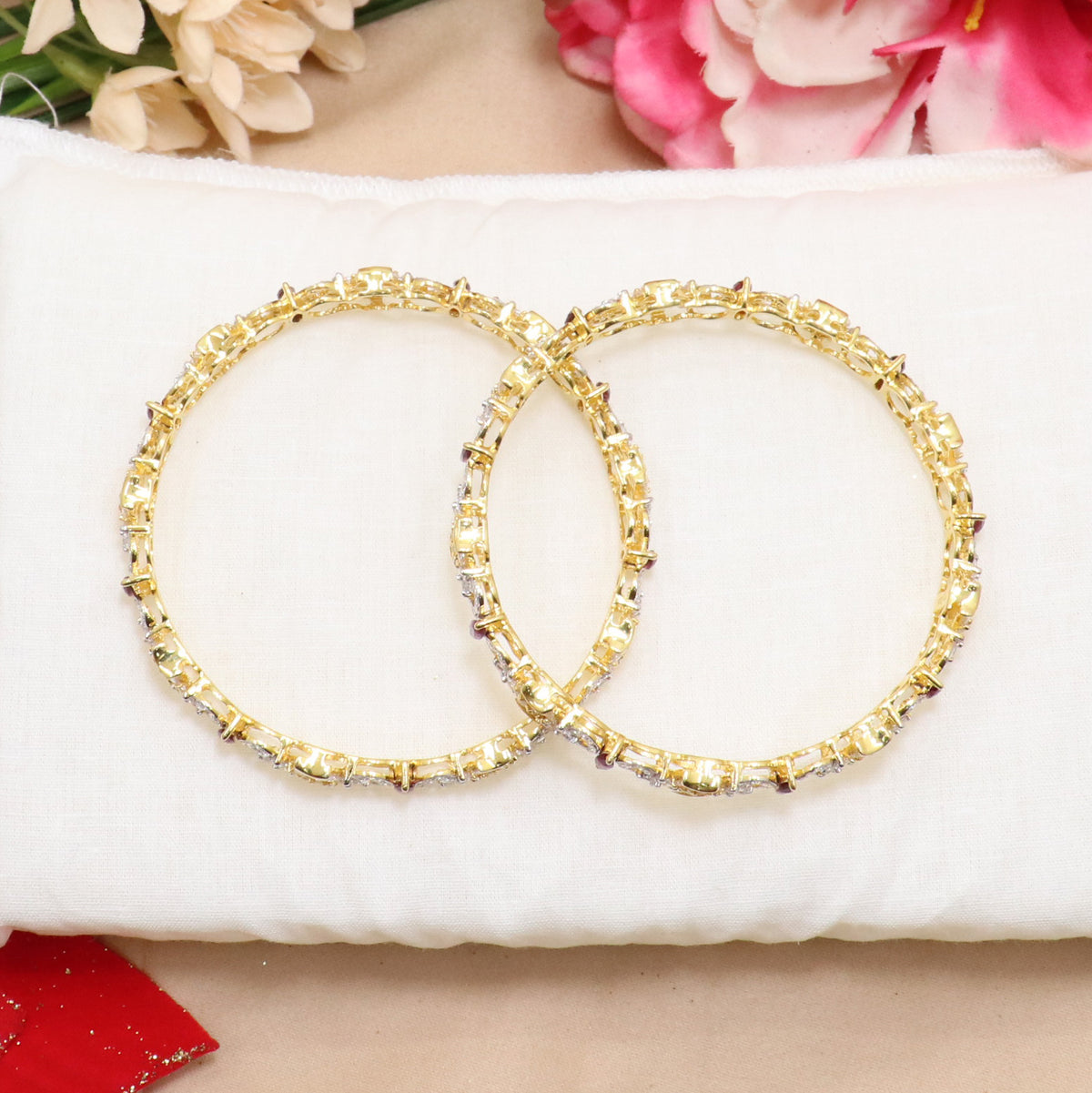 Garnet & CZ Floral Bangle