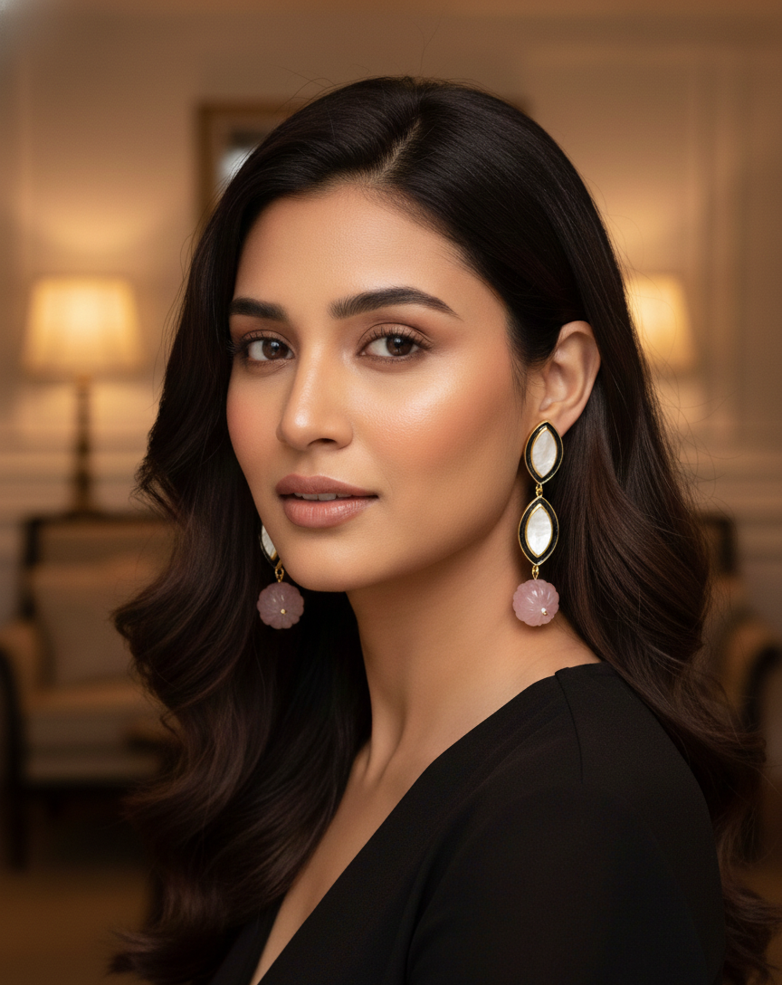 Pearl & Rose Quartz Meena Earrings