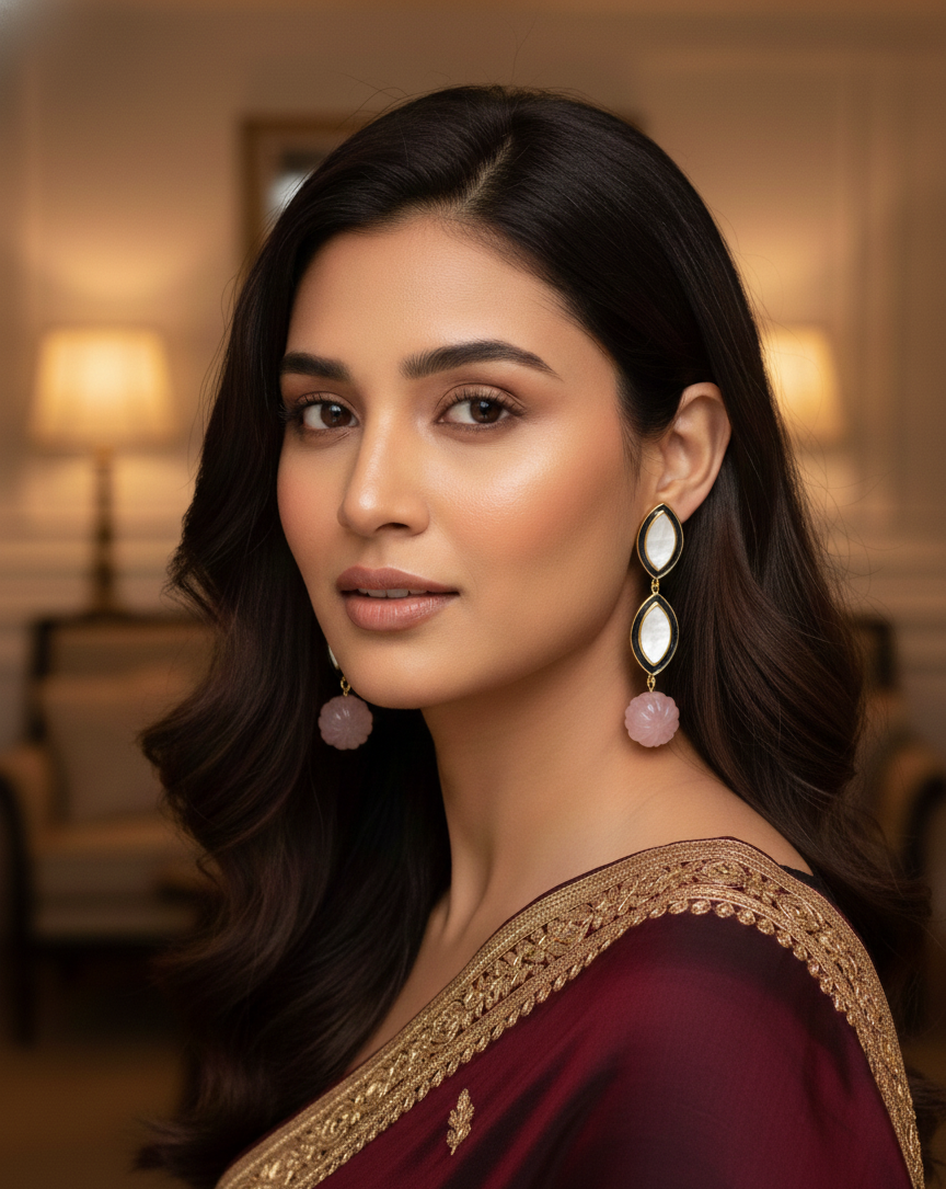 Pearl & Rose Quartz Meena Earrings