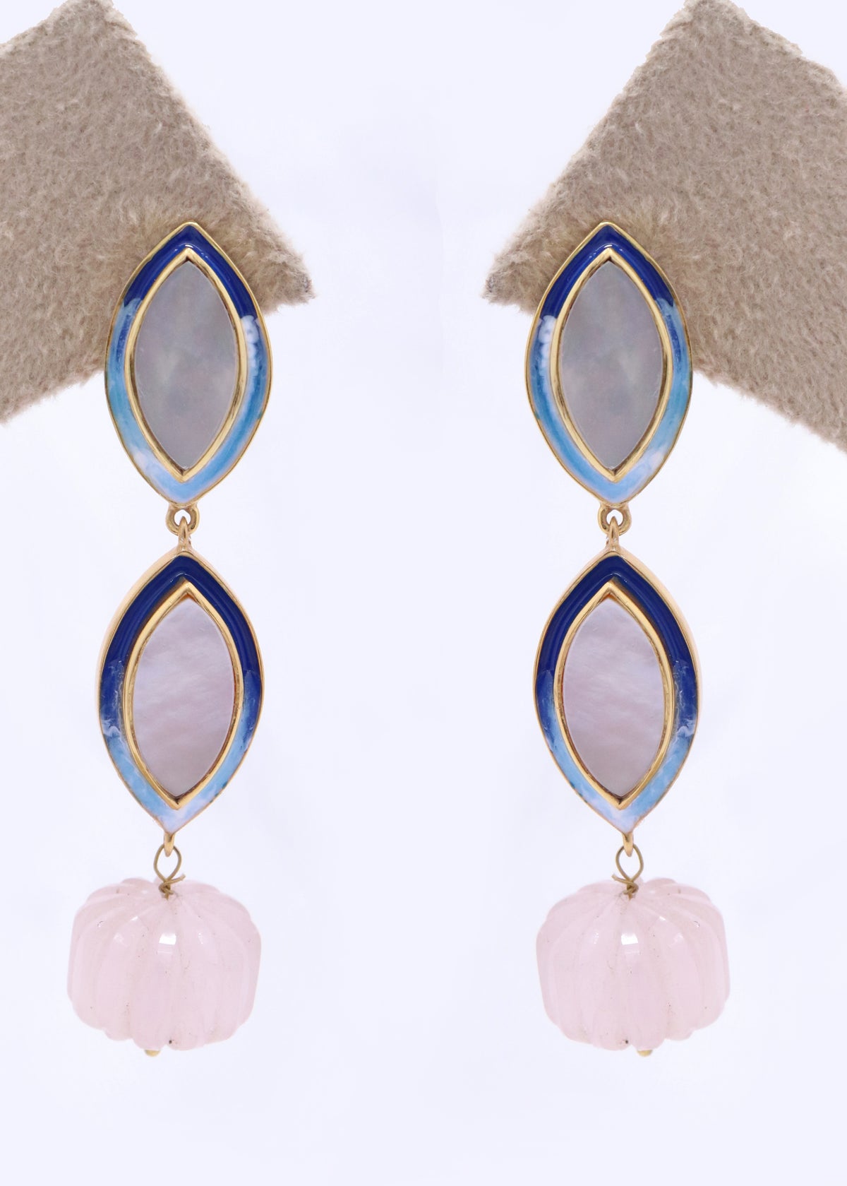 Rose Quartz &amp; Blue Enamel Statement Earrings