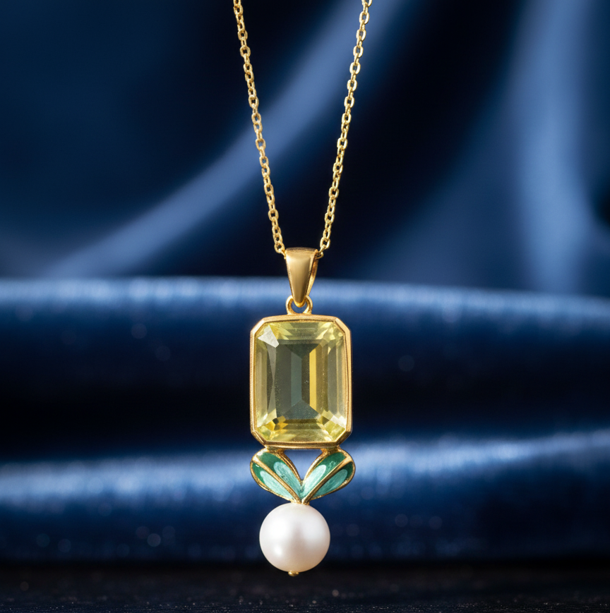 Golden Citrus &amp; Pearl Pendant