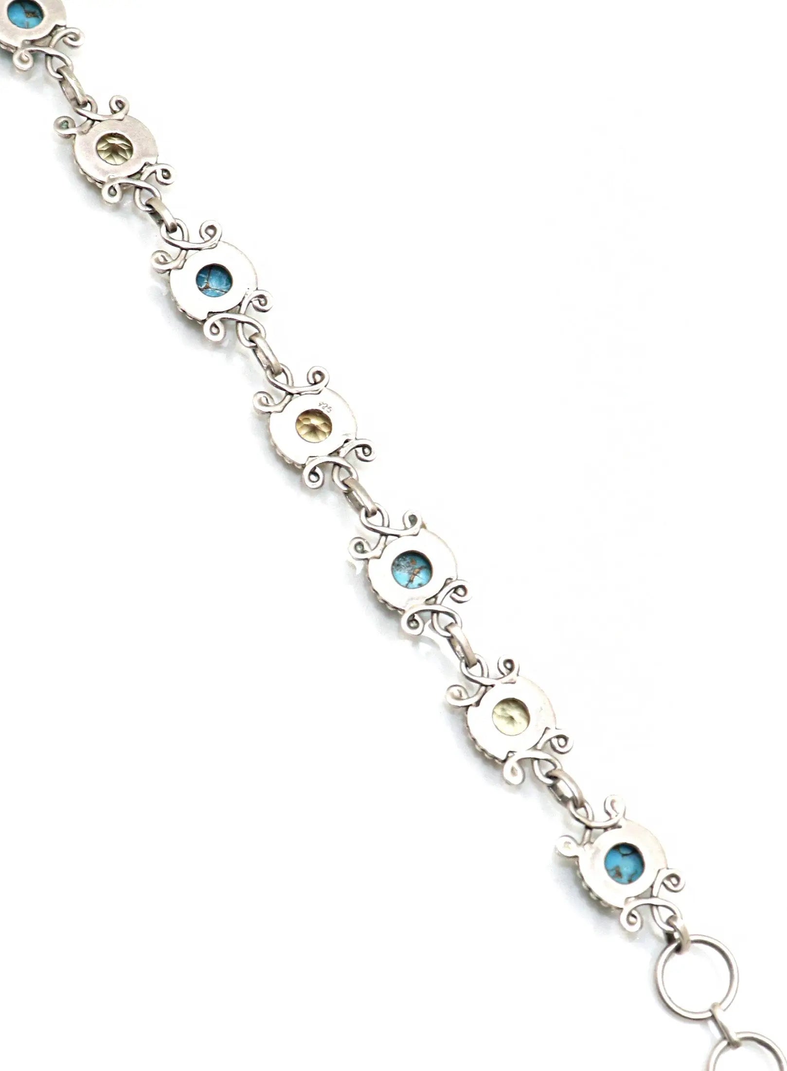 Elegant Citrine With Turquoise Gemstone Adjustable Silver Bracelet Jewelry - VJewels