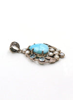 Eye Catchy Turquoise Pearl And Blue Topaz Gemstones Pendant Jewelry - VJewels