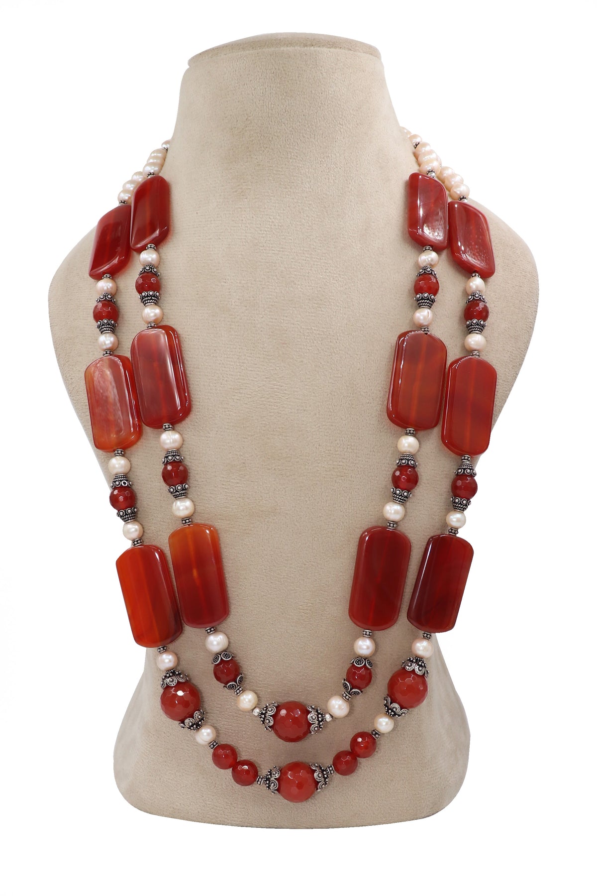 Orange Agate Regal Pearl Necklace