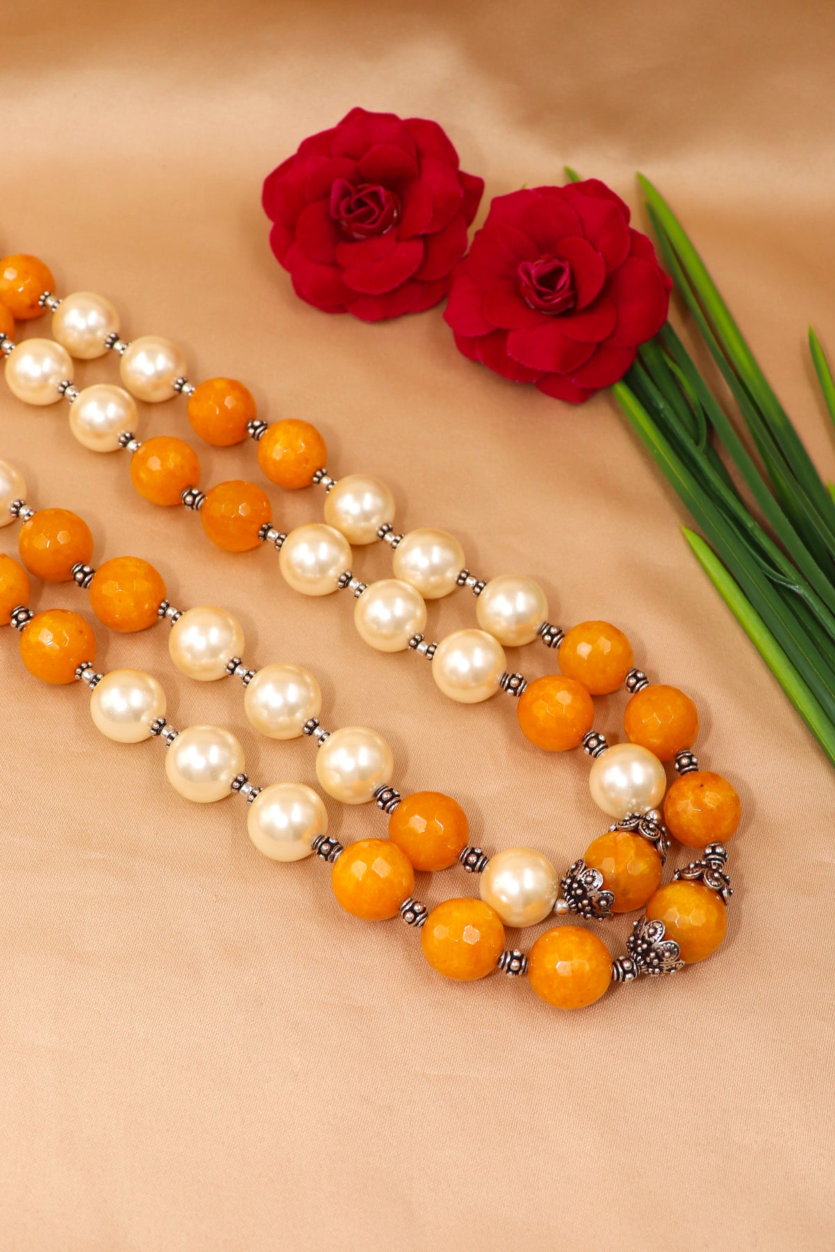 Pearl & Yellow Beads Sovereign Necklace