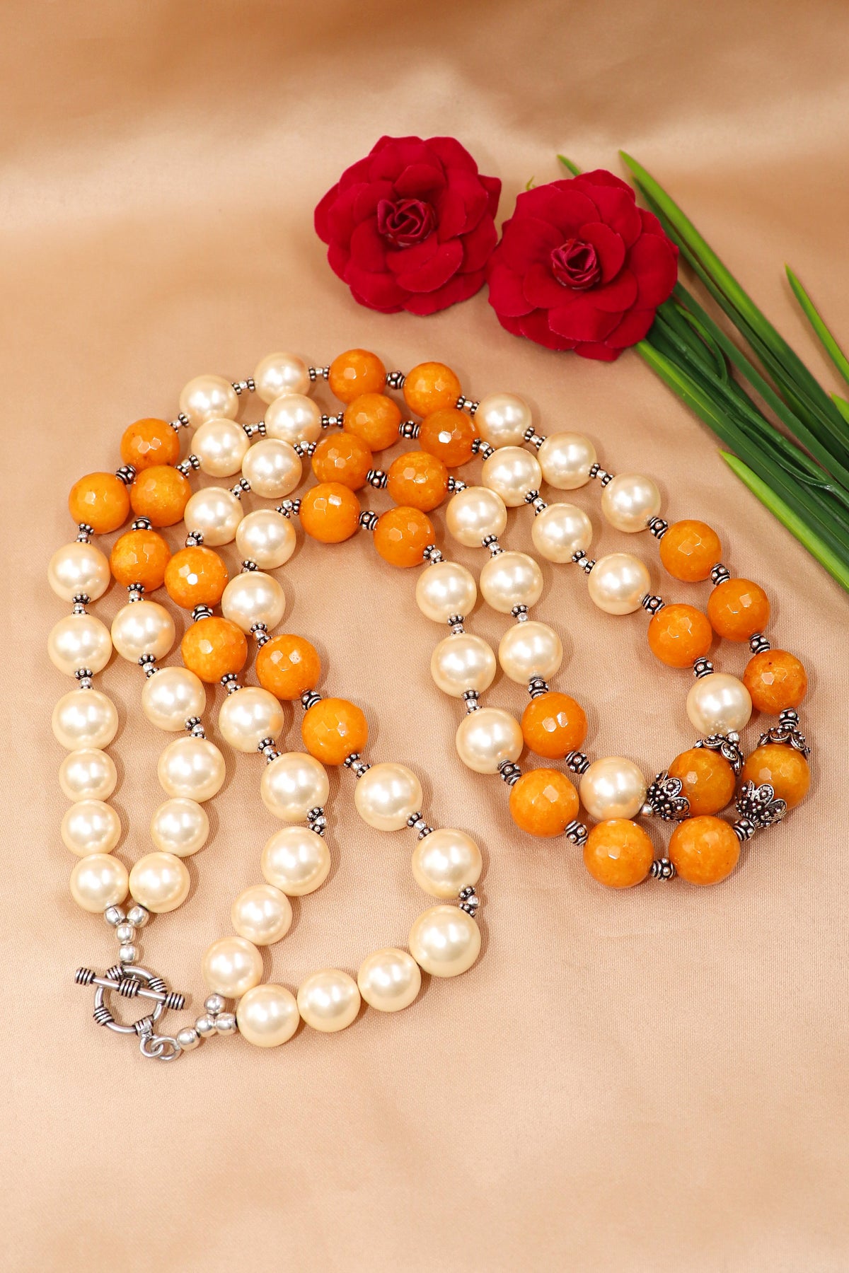 Pearl & Yellow Beads Sovereign Necklace
