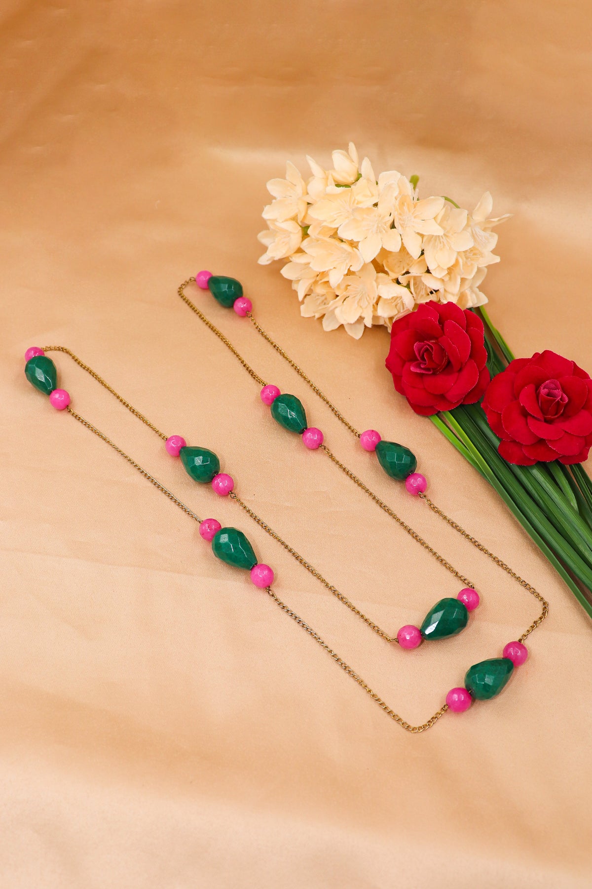 Green & Pink Quartz Majestic Chain Necklace