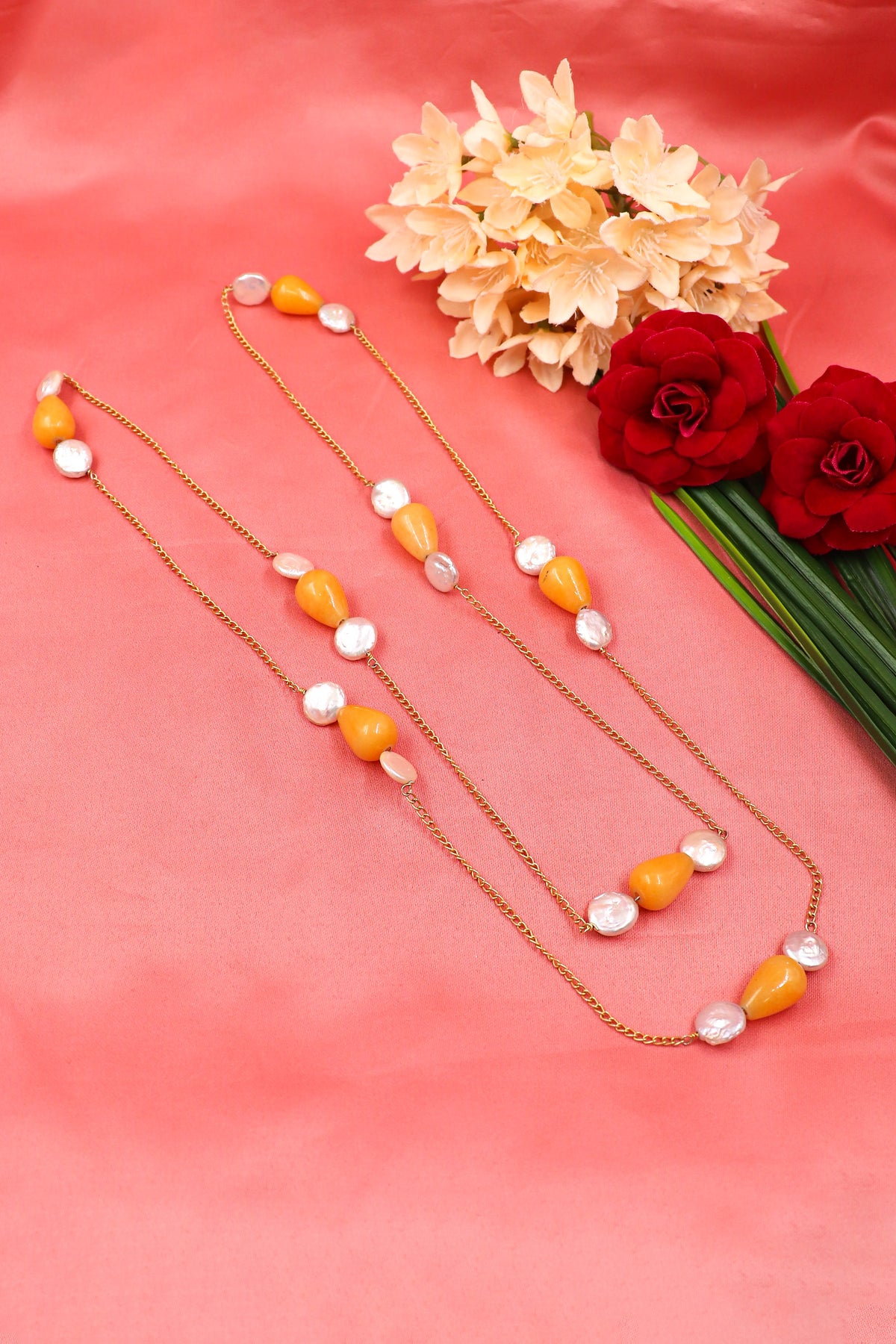 Silver Pearl & Yellow Quartz Regal Necklace
