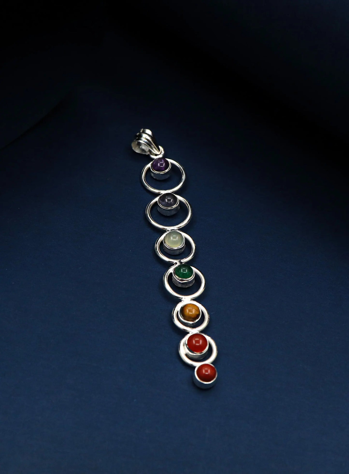 Silver Pendant With Seven Chakra Semi Precious Gemstones With Rounds Charms Pendant Jewelry - VJewels