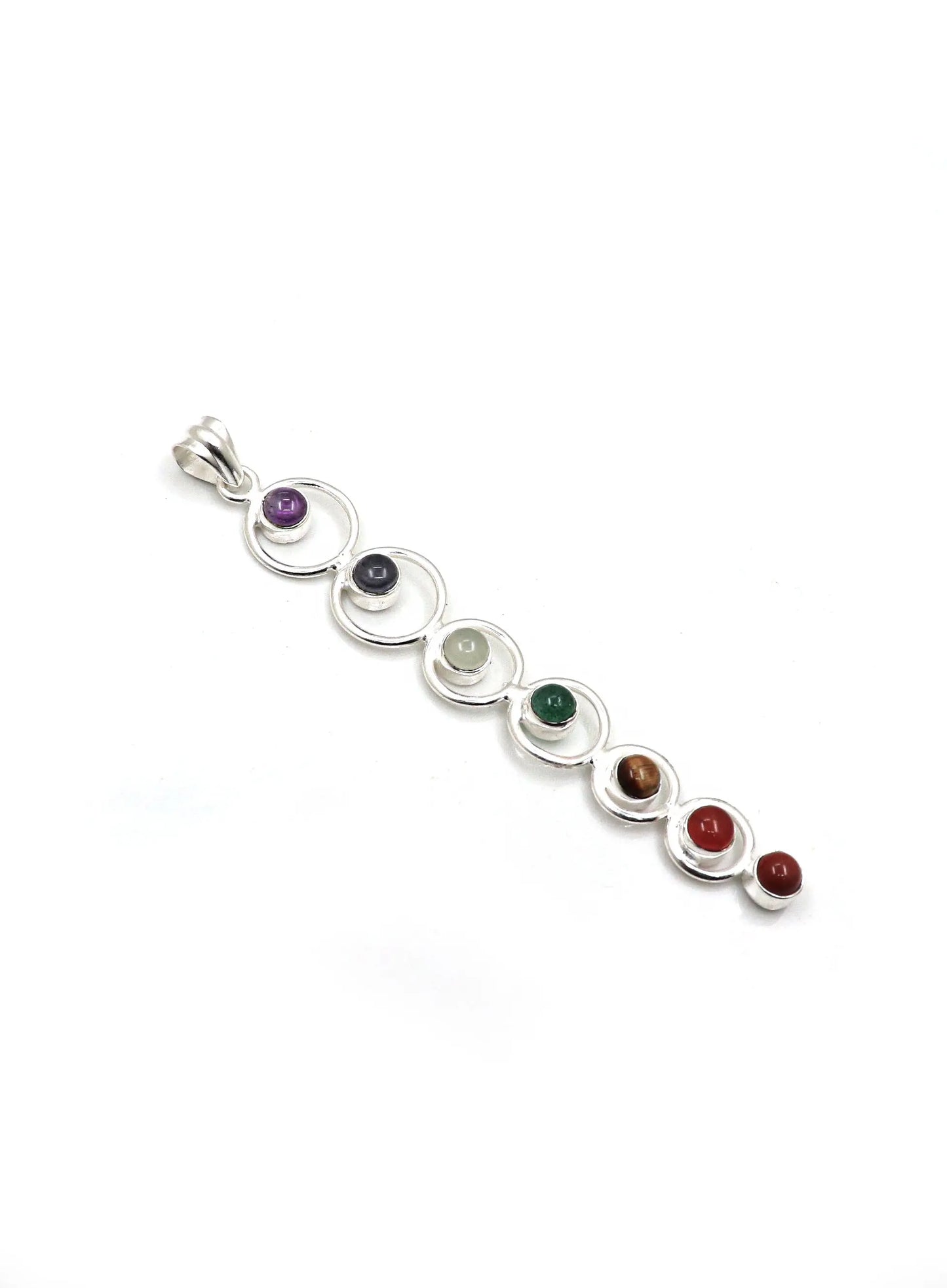 Silver Pendant With Seven Chakra Semi Precious Gemstones With Rounds Charms Pendant Jewelry - VJewels