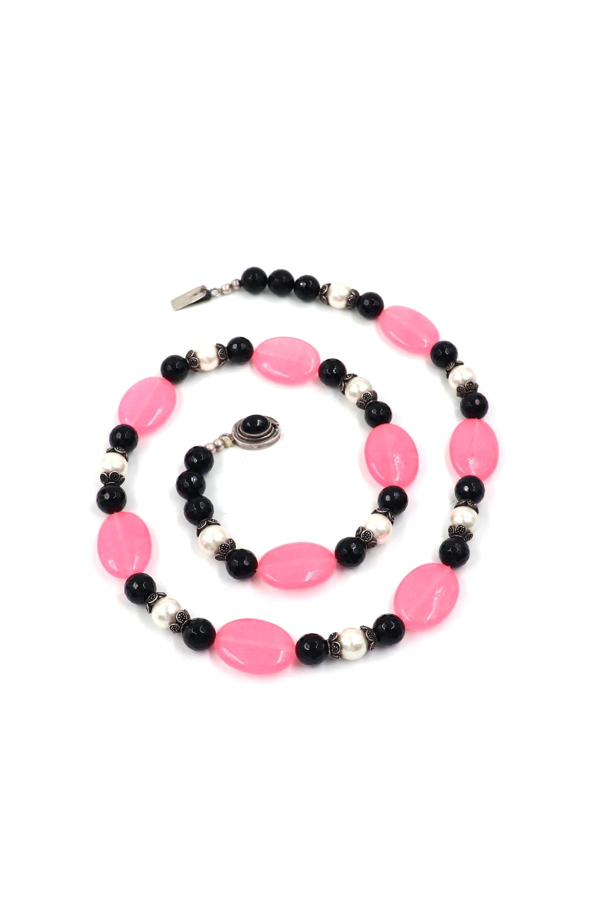 Onyx & Agate Crown Pearl Necklace