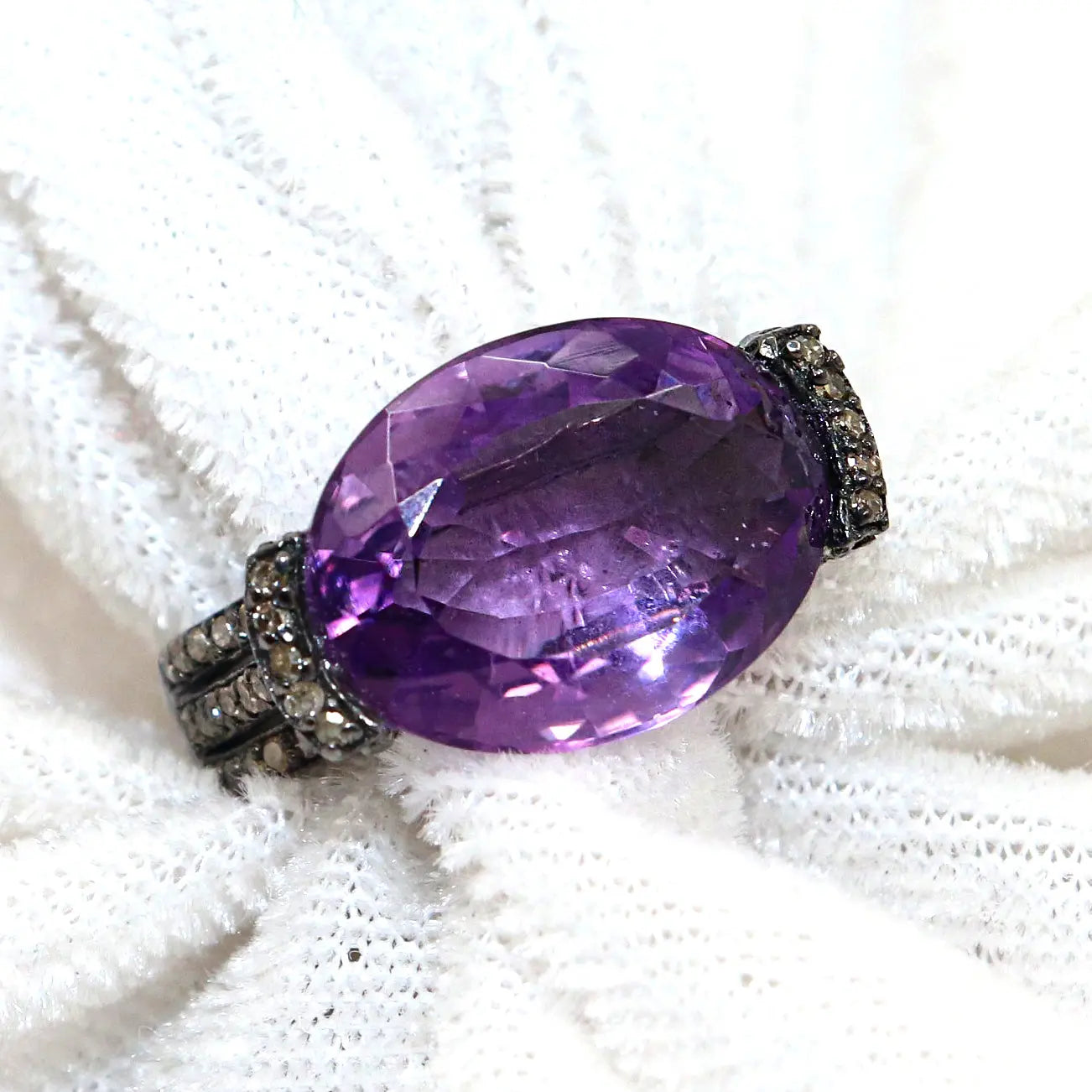 Victorian Era Purple Amethyst And Diamond Black Oxide Plated Ring Jewelry VJewels