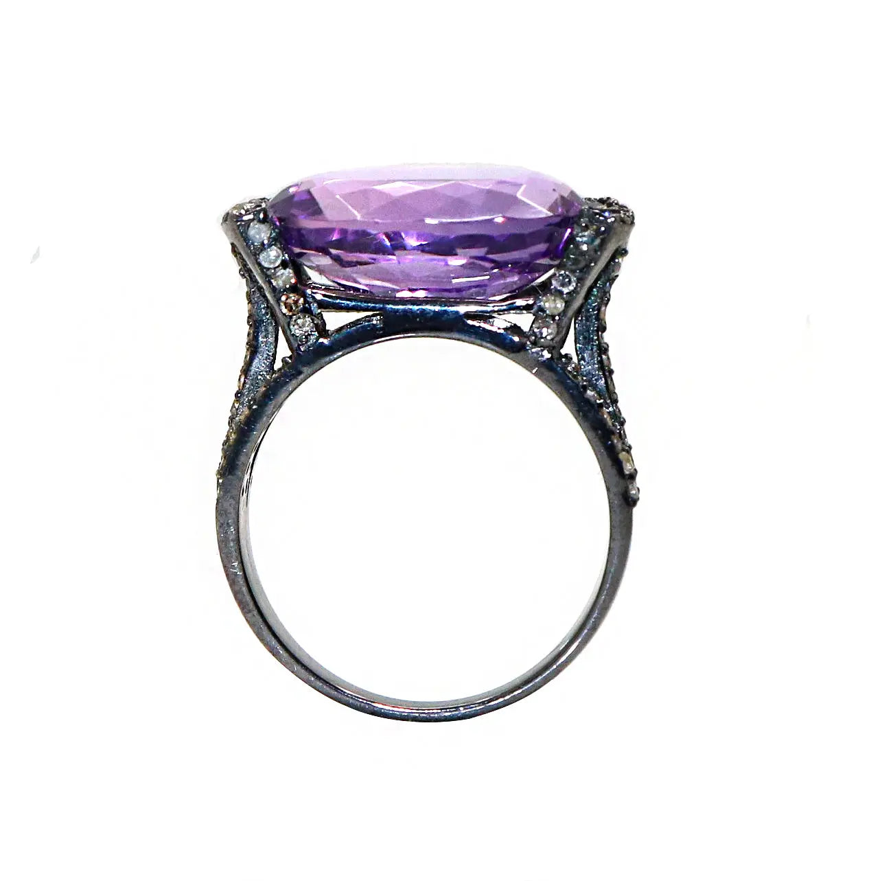 Victorian Era Purple Amethyst And Diamond Black Oxide Plated Ring Jewelry VJewels