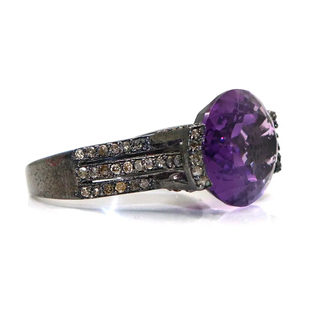 Victorian Era Purple Amethyst And Diamond Black Oxide Plated Ring Jewelry VJewels