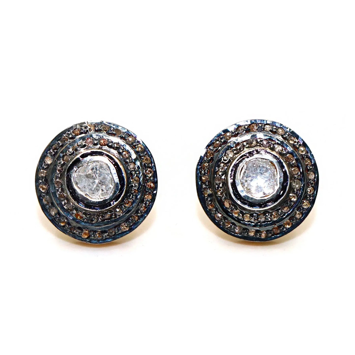 Victorian Era Uncut Diamond Polki And Diamond Round Stud Earring Jewelry VJewels