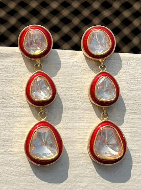 Fancy Style Gold-Plated Moissanite Gemstone With Meenakari Earrings Jewelry