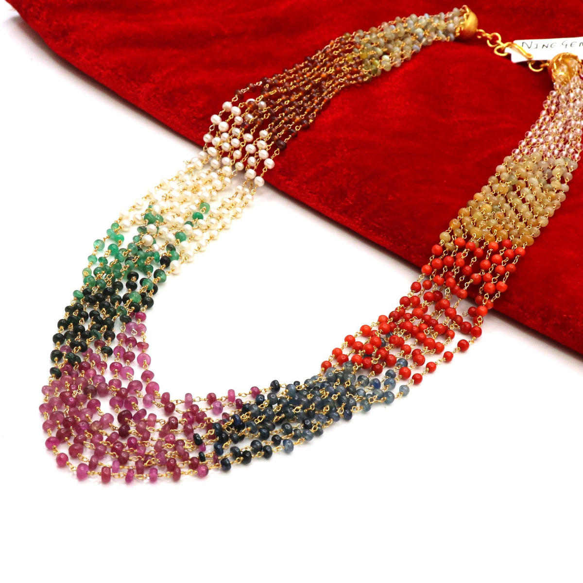 Golden Navratana gemstone Necklace