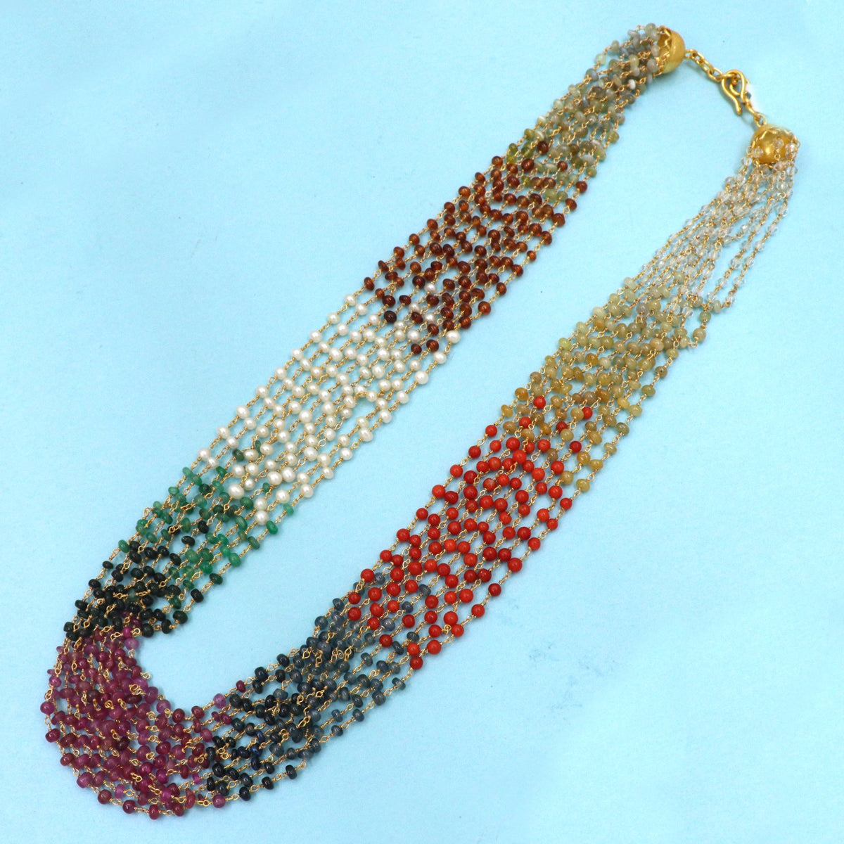 Golden Navratana gemstone Necklace