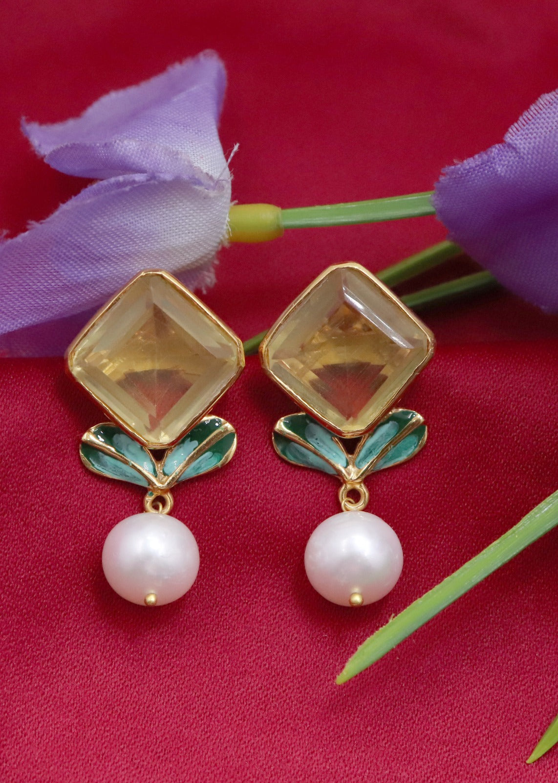 Golden Citrus &amp; Pearl Earrings