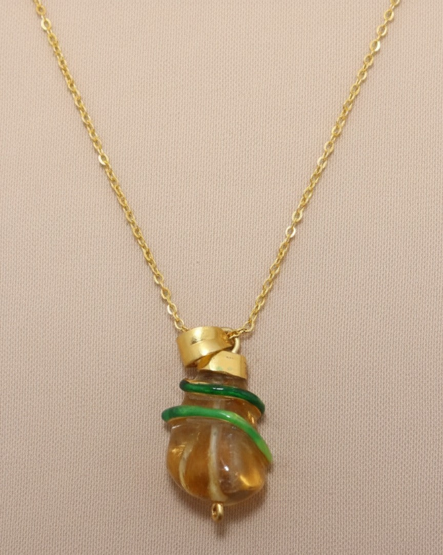 Honey Quartz & Green Vine Pendant